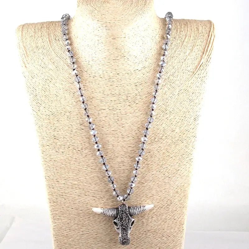 PAVED BULL HEAD NECKLACE - Prettii