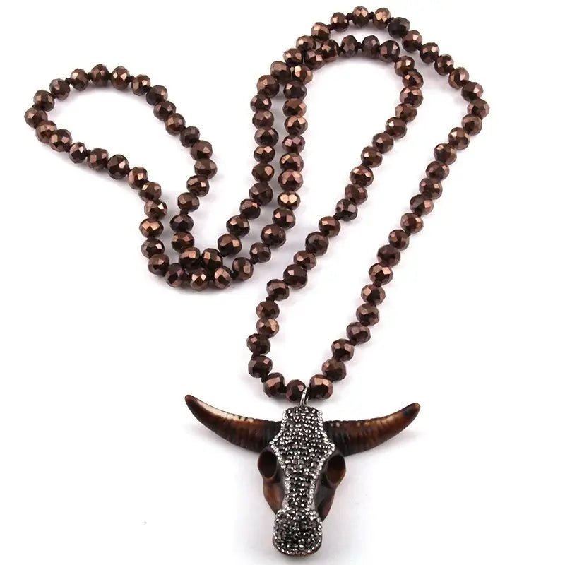 PAVED BULL HEAD NECKLACE - Prettii